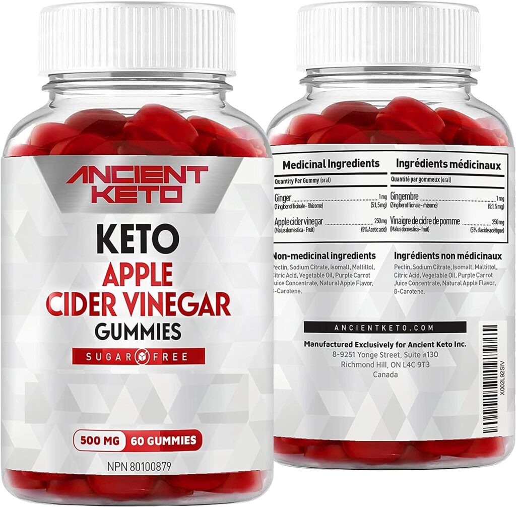 Ancient Keto Sugar Free Apple Cider Vinegar Gummy, Supports Healthy Digestion, Gut Health, Gluten Free, Vegan, Great Tasting ACV Sugarless Gummies, 500mg Apple Cider Vinegar per Serving, (60 count)