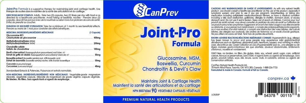 CanPrev Joint-Pro Formula | 90 v-caps | Helps Maintain Healthy Joints and Cartilage | Premium Natural Health Products