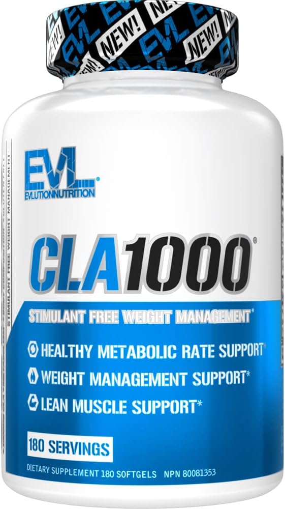 Conjugated Linoleic Acid CLA Supplement - Evlution Nutrition CLA Pills to Support Belly Fat Burning with Diet  Exercise - Stimulant Free Preworkout Fat Burner for Men from Safflower Oil 180 Servings