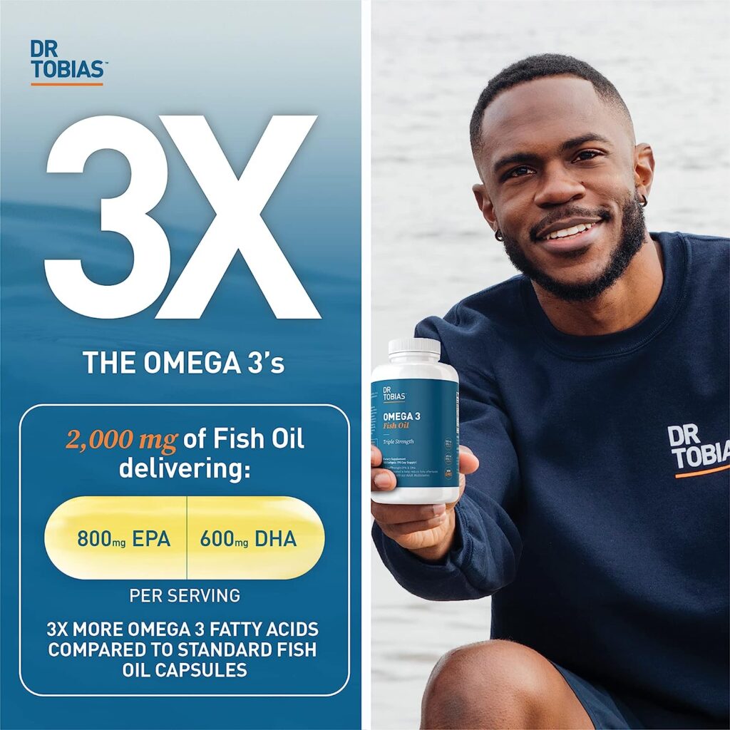 Dr. Tobias Omega 3 Fish Oil – Triple Strength Dietary Nutritional Supplement – Helps Support Brain  Heart Health, Includes EPA  DHA – 2000 mg per Serving, 180 Gel Capsules (180 Capsules)