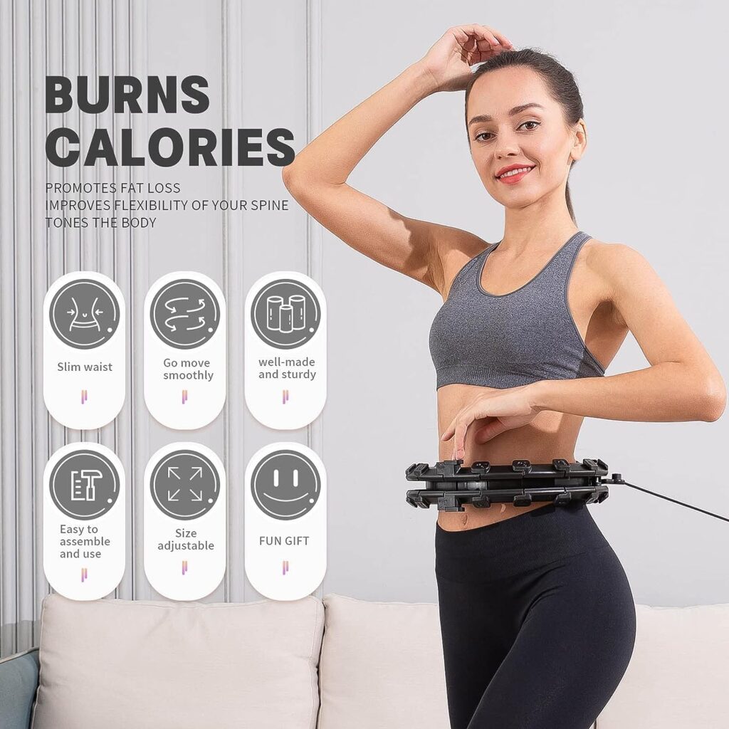 Dumoyi Smart Weighted Hoola Fitness Hoops for Adults Weight Loss, 24 Detachable Knots, 2 in 1 Adomen Fitness Message, Great for Adults and Beginners