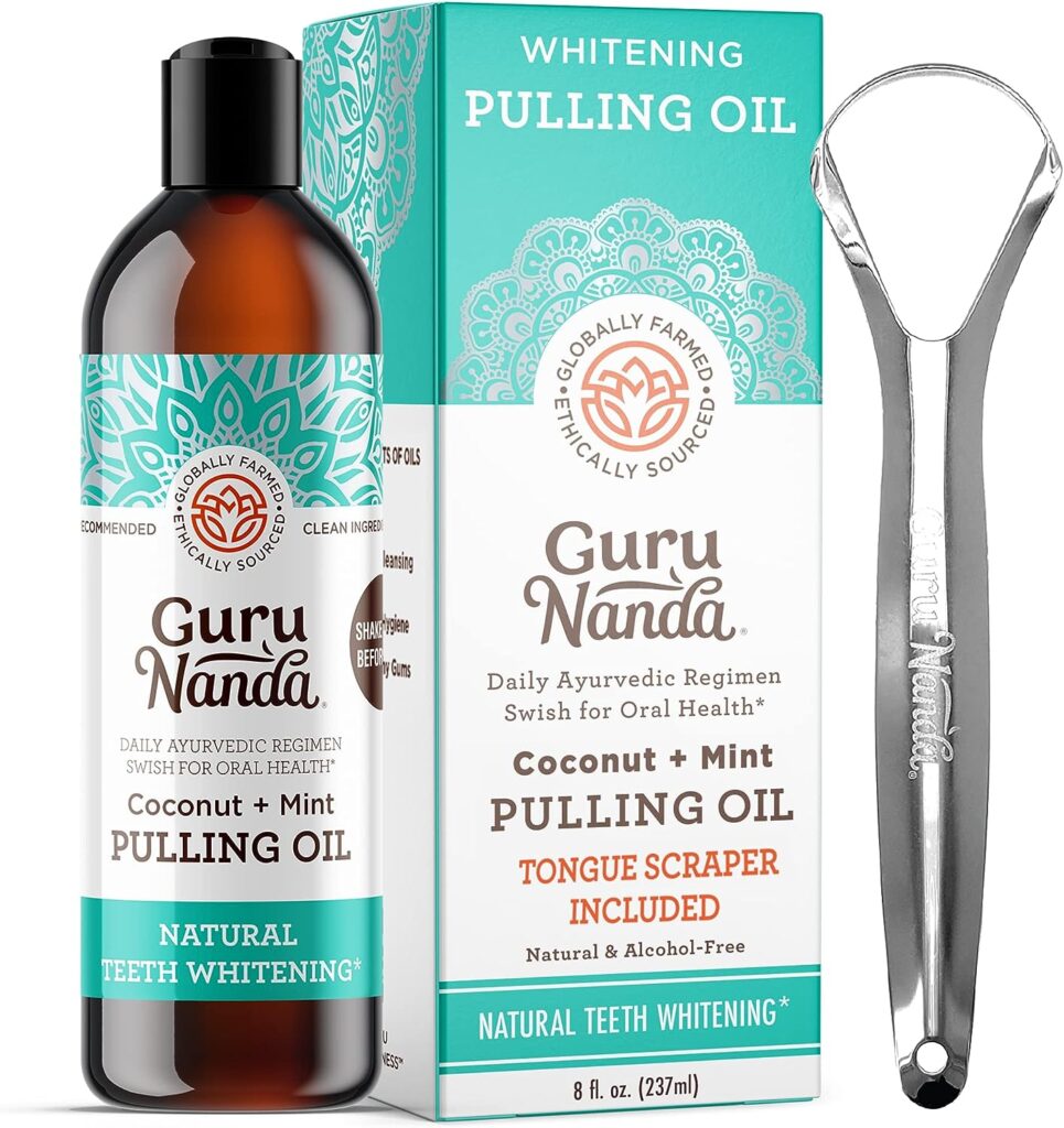 GuruNanda Oil Pulling (237 mL) with Coconut Oil and Peppermint Oil for Oral Health, Healthy Teeth and Gums, Alcohol Free Mouthwash, Teeth Whitening, Helps with Bad Breath and Freshens Mouth