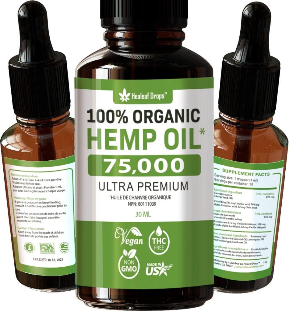 Hemp Oil Extract for Pain, Anxiety  Stress Relief - Extra Strength – 75000 – Organic Hemp Oil for Better Mood, Sleep Support – Pure Hemp Seed Oil – Rich in Omega 3-6-9 Oils, Vitamins  Fatty Acids - Best Herbal Skin Care Supplement
