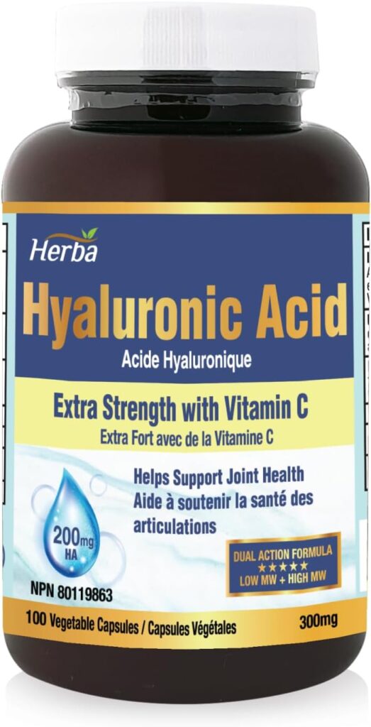 Herba Hyaluronic Acid Supplement 300mg - 100 Vegetable Capsules | Hyaluronic Acid Capsules with Vitamin C to Support Joint and Bone Health | NPN from Health Canada