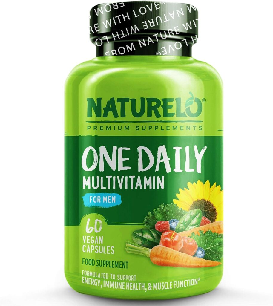 NATURELO One Daily Multivitamin for Men - with Vitamins  Minerals + Organic Whole Foods - Supplement to Boost Energy, General Health - Non-GMO - 60 Capsules - 2 Month Supply