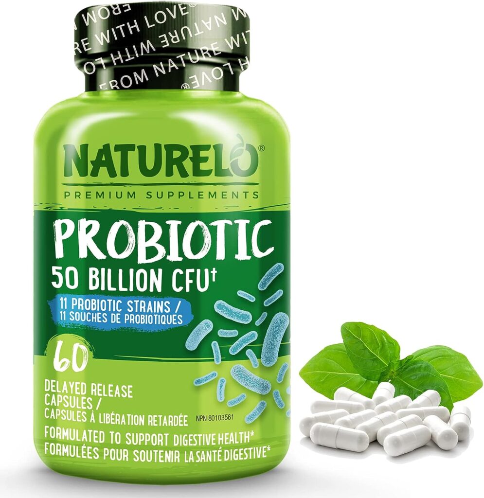NATURELO Probiotic Supplement - 50 Billion CFU - 11 Strains - One Daily - Helps Support Digestive  Immune Health - Delayed Release - No Refrigeration Needed - 60 Vegan Capsules