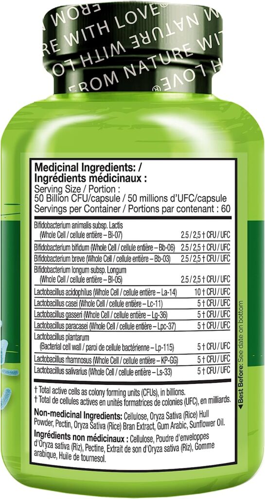 NATURELO Probiotic Supplement - 50 Billion CFU - 11 Strains - One Daily - Helps Support Digestive  Immune Health - Delayed Release - No Refrigeration Needed - 60 Vegan Capsules