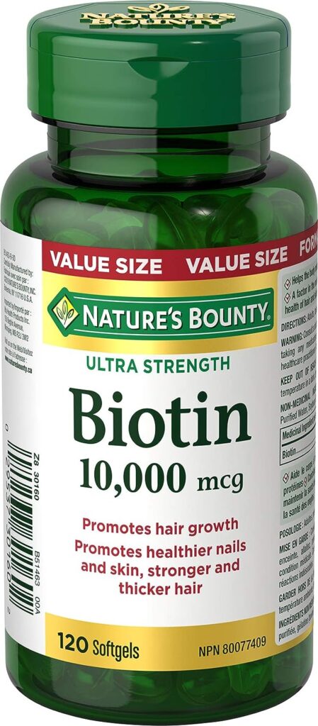 Natures Bounty Biotin, 10000mcg, Softgels, Promotes Hair Growth, Thicker Hair, Healthy Skin and Nails, Helps body metabolize fats, carbohydrates, and proteins, 120 Count, Value SIze