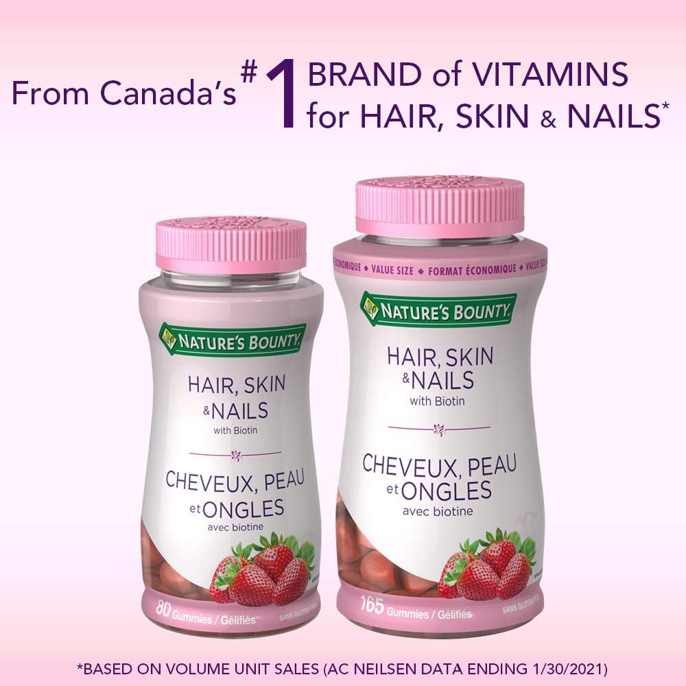 Natures Bounty Hair Skin And Nails, Contains Biotin And Collagen, Helps Maintain Health Of Normal Hair And Skin, 165 Gummies
