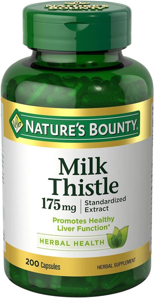 Natures Bounty Milk Thistle Pills and Herbal Health Supplement, Helps Supports Liver Function, 1000mg, 200 Softgels, Multi-colored