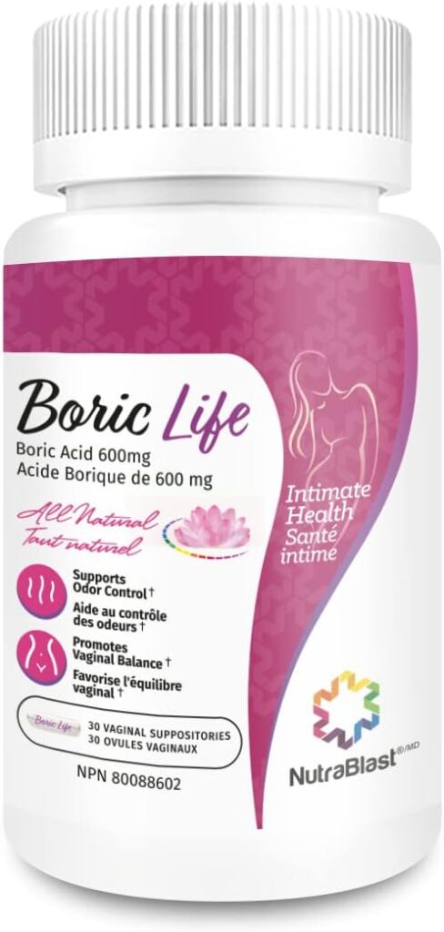 NutraBlast Boric Acid Vaginal Suppositories - 100% Pure Made in USA - Boric Life Intimate Health Support (30 Count)