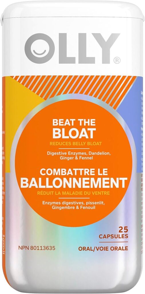 OLLY Beat The Bloat Capsules, Belly Bloat Relief for Gas and Water Retention, Digestive Enzymes, Vegetarian, Supplement for Women - 25 Count