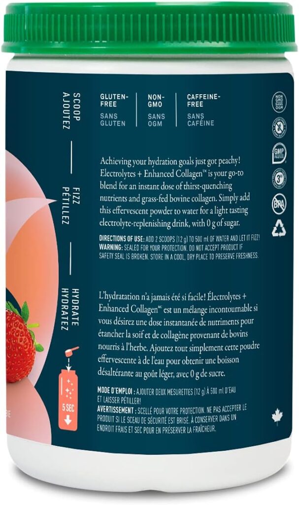 Organika Electrolytes + Enhanced Collagen- Strawberry Peach Flavour- Sugar-Free Hydration + Protein 360 gram - 30 Servings