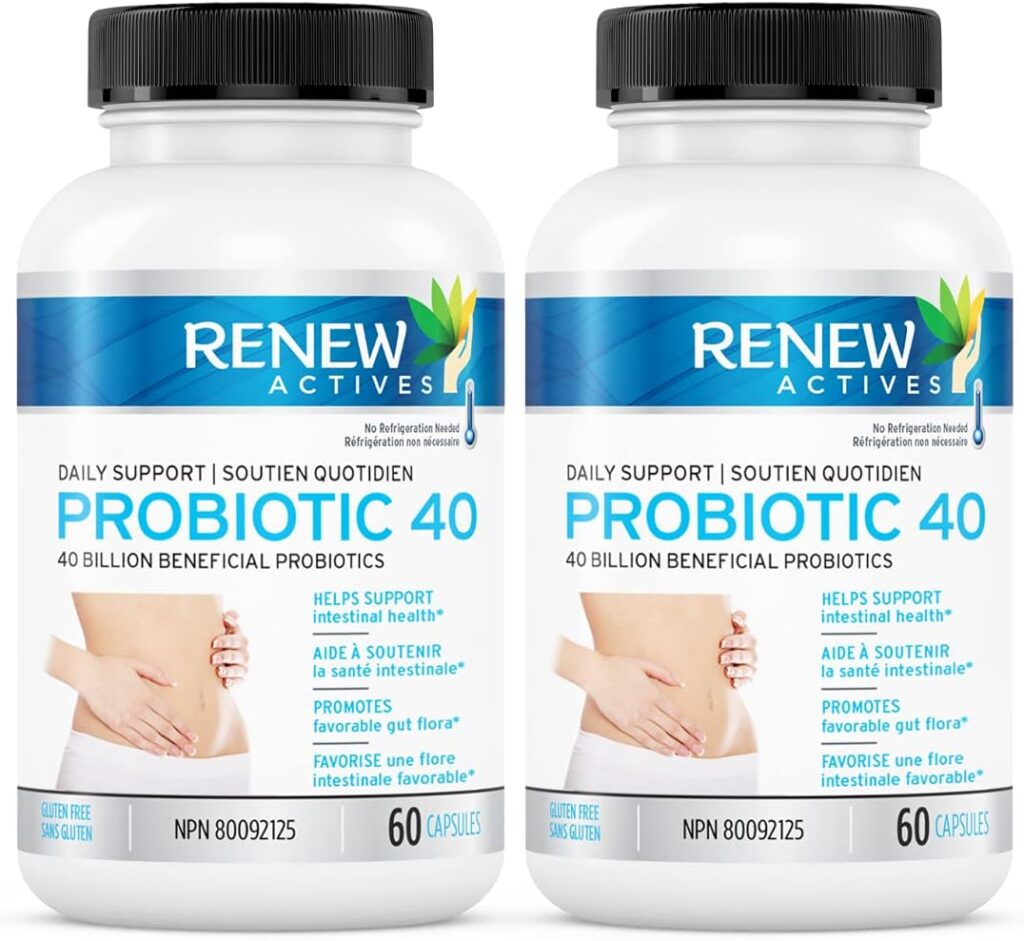 Renew Actives Double Strength Probiotic: High Potency Probiotic 40 Billion CFU - Probiotics for Men and Women for Digestive Health  Favourable Gut Flora - Daily Support for Both Men and Women. Probiotic 40 Supplement - 60 Capsules (2 Packs)