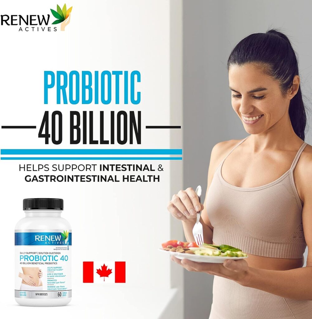 Renew Actives Double Strength Probiotic: High Potency Probiotic 40 Billion CFU - Probiotics for Men and Women for Digestive Health  Favourable Gut Flora - Daily Support for Both Men and Women. Probiotic 40 Supplement - 60 Capsules (2 Packs)