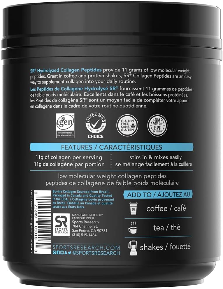 Sports Research Collagen Powder Supplement Hydrolyzed Protein Peptides that are Vital for Healthy Joints, Bones, Skin,  Nails Great Keto Friendly Nutrition for Men  Women Mix in Drinks (16 Oz)