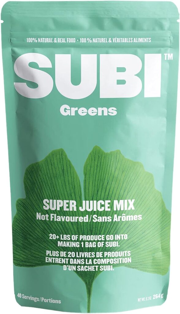 SUBI RAW Greens Superfood Powder NOT FLAVOURED DAILY VEGETABLE REPLACEMENT Boost Daily Well-Being and Feel Better MADE IN CANADA Raw Superfood Ingredients: Matcha, Kale, Barley Grass, Spirulina, Acai, Goji Berry 40 Day Supply