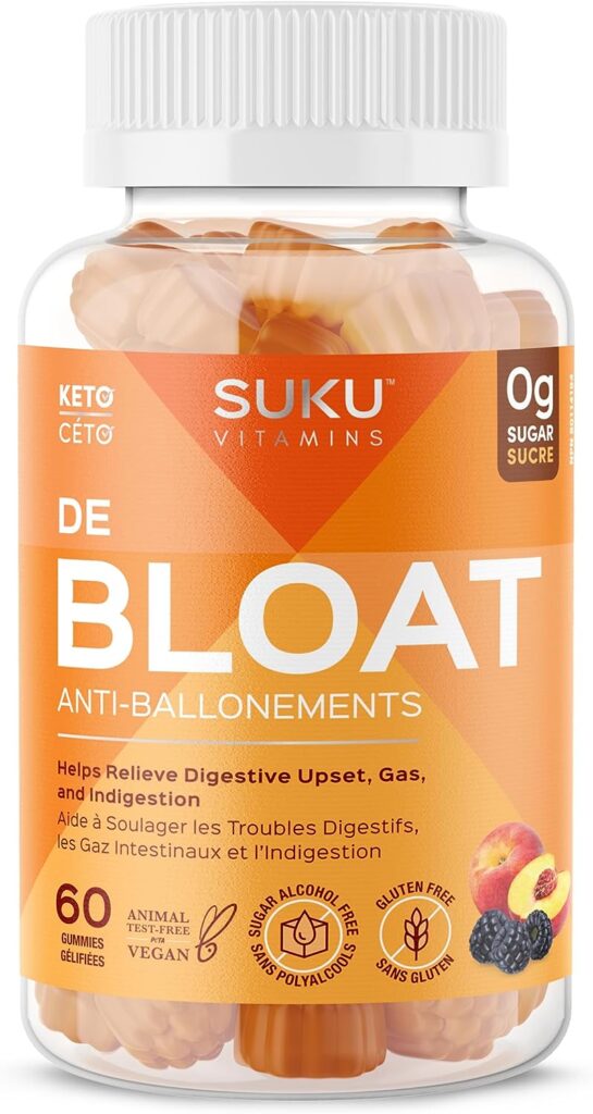 Suku Vitamins - Debloat Digestive Gummies for Gut Health, Gas Relief, Infused with Ginger, Chamomile and Sweet Fennel, Gluten-Free and Keto Gummy Vitamins, 60 Counts