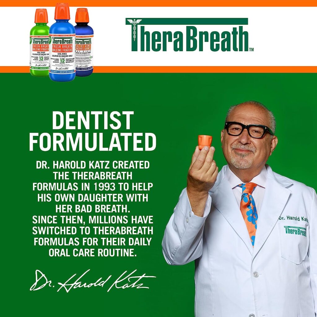 TheraBreath Fresh Breath Oral Rinse - Icy Mint | Fights Bad Breath | Certified Vegan, Gluten-Free,  Kosher | 473ml