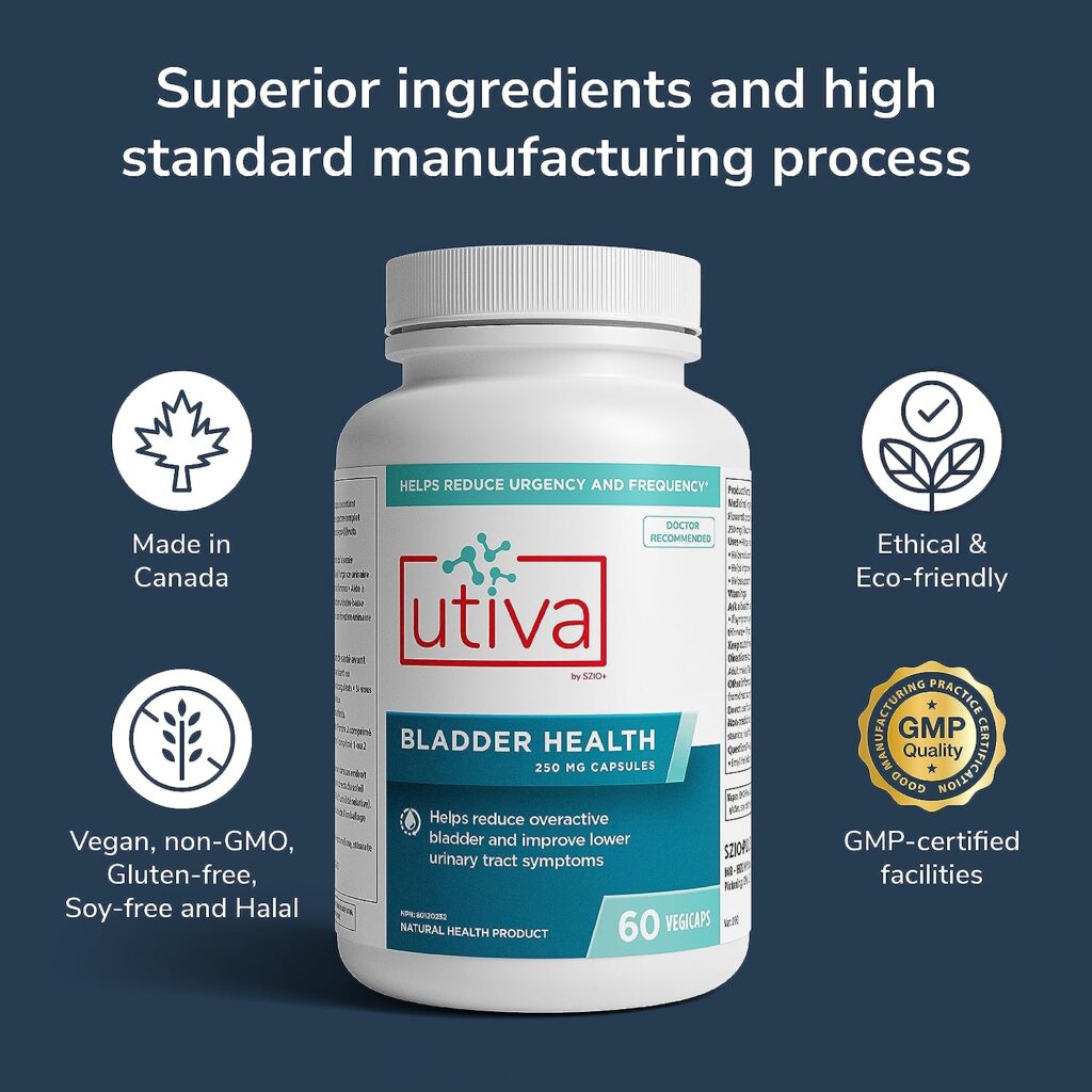Utiva Bladder Health – Natural Bladder Control Supplement for Overactive Bladder and Lower Urinary Tract Health – Clinically Proven to Reduce Frequency and Urgency - 60 Capsules